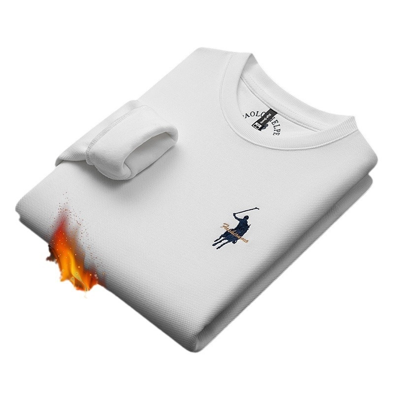 Pulover bărbătesc din tricot de bumbac, căptușeală fleece, guler rotund, mâneci lungi, culoare solidă.