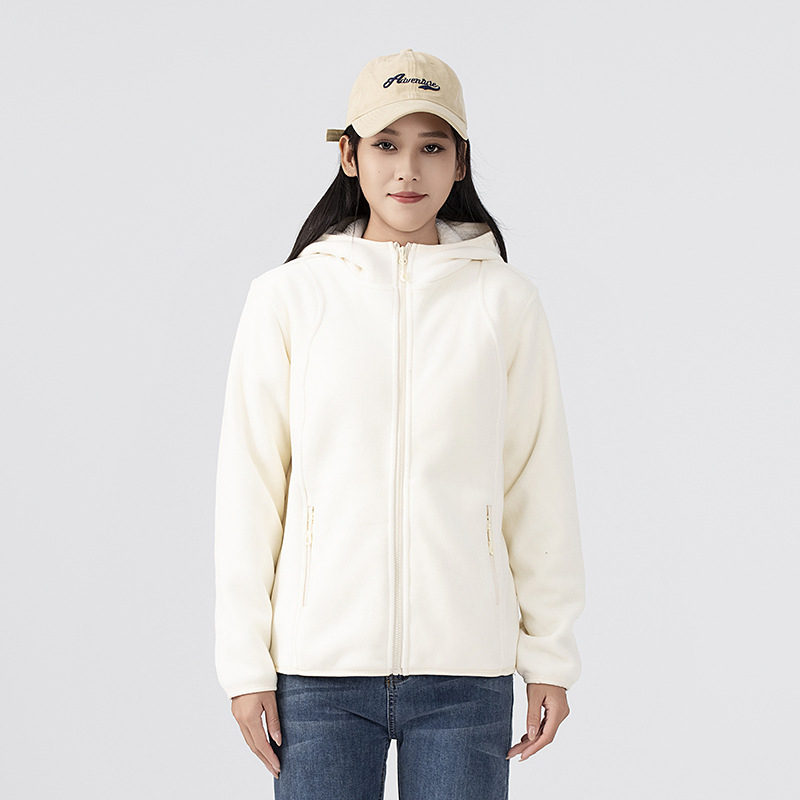 Fleece striukė su gobtuvu — fleece medžiaga, pamušalas iš fliso, unisex, kardigano stilius, vienos spalvos