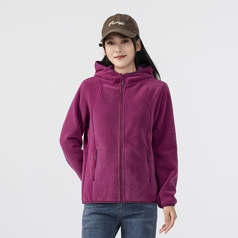 Fleece striukė su gobtuvu — fleece medžiaga, pamušalas iš fliso, unisex, kardigano stilius, vienos spalvos