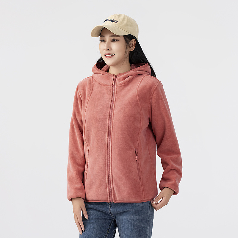 Fleece striukė su gobtuvu — fleece medžiaga, pamušalas iš fliso, unisex, kardigano stilius, vienos spalvos