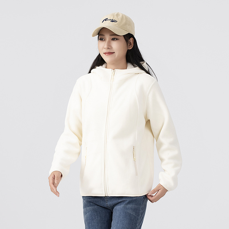 Fleece striukė su gobtuvu — fleece medžiaga, pamušalas iš fliso, unisex, kardigano stilius, vienos spalvos