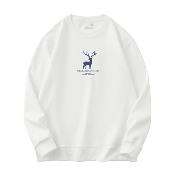 Vyrų Elk atspaudo fliso džemperis su ilgomis rankovėmis, apvaliu kaklu, laisvas kirpimas