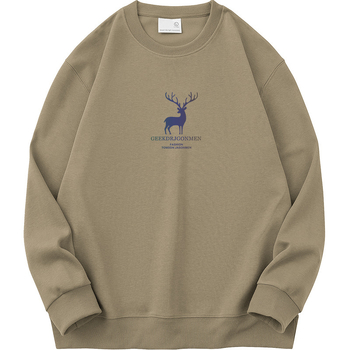 Vyrų Elk atspaudo fliso džemperis su ilgomis rankovėmis, apvaliu kaklu, laisvas kirpimas
