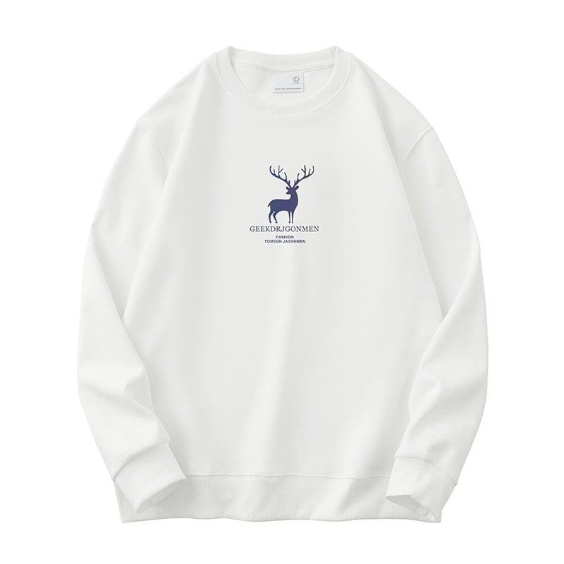 Vyrų Elk atspaudo fliso džemperis su ilgomis rankovėmis, apvaliu kaklu, laisvas kirpimas