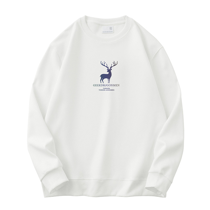 Vyrų Elk atspaudo fliso džemperis su ilgomis rankovėmis, apvaliu kaklu, laisvas kirpimas