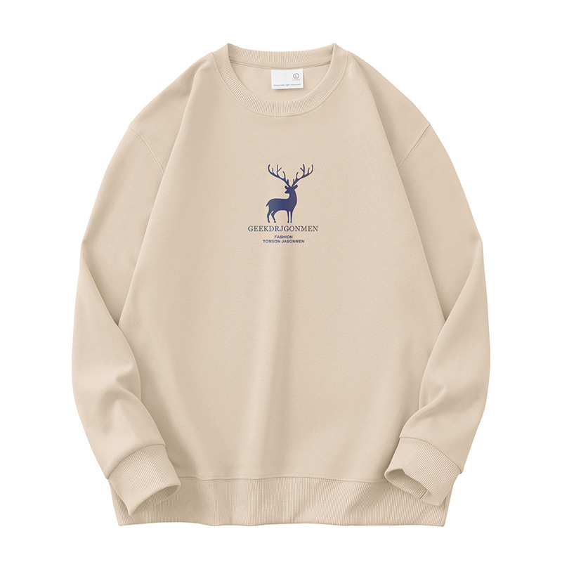 Vyrų Elk atspaudo fliso džemperis su ilgomis rankovėmis, apvaliu kaklu, laisvas kirpimas