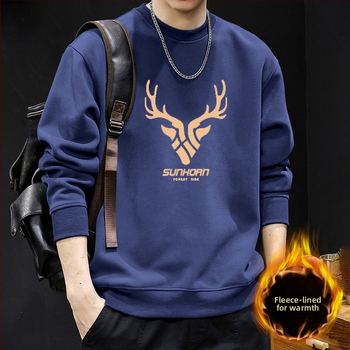 Vyriskas megztinis su apvaliu kaklu, fliso pamušalas, geometrinis raštas, laisvas kirpimas, ilgos rankovės