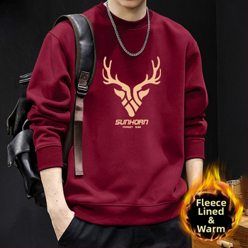 Vyriskas megztinis su apvaliu kaklu, fliso pamušalas, geometrinis raštas, laisvas kirpimas, ilgos rankovės