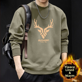 Vyriskas megztinis su apvaliu kaklu, fliso pamušalas, geometrinis raštas, laisvas kirpimas, ilgos rankovės