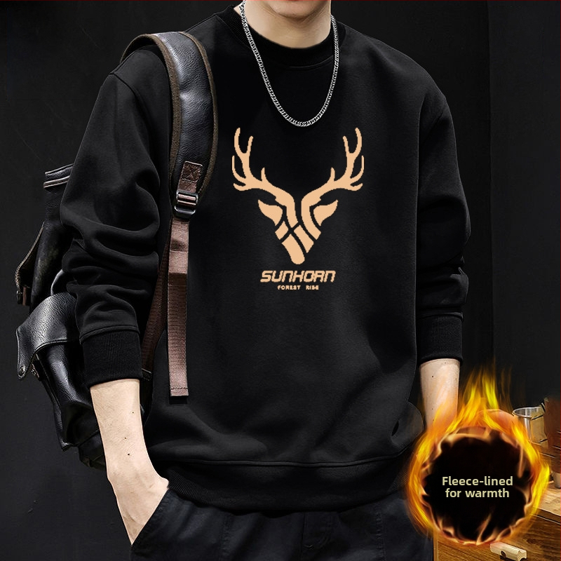 Vyriskas megztinis su apvaliu kaklu, fliso pamušalas, geometrinis raštas, laisvas kirpimas, ilgos rankovės