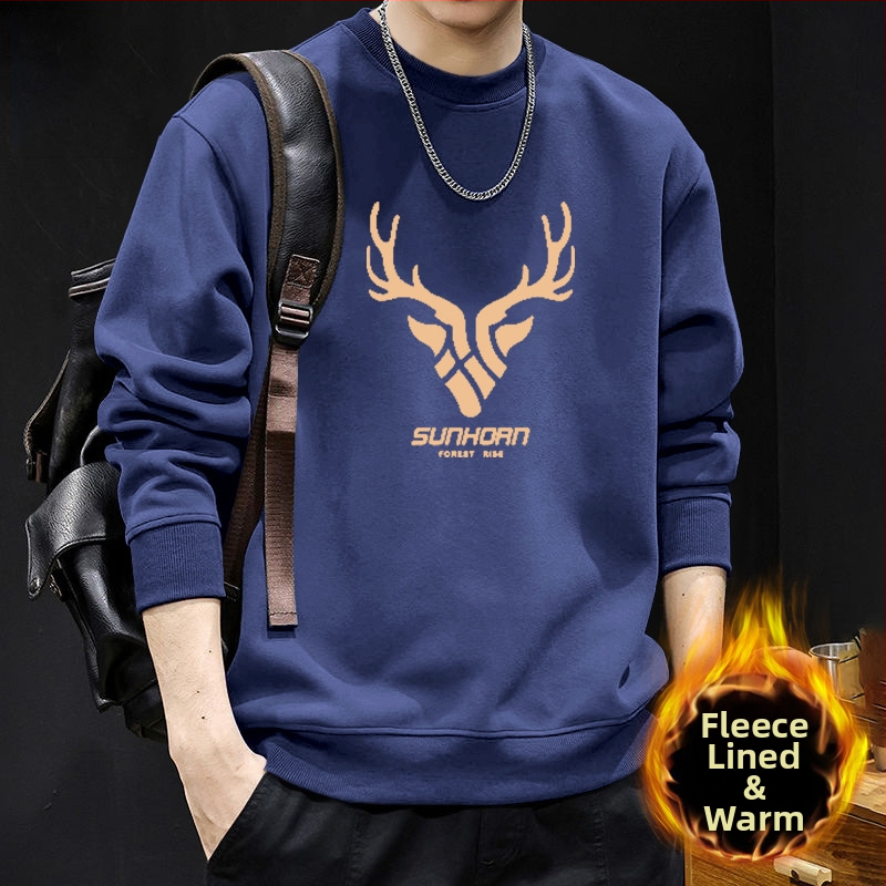 Vyriskas megztinis su apvaliu kaklu, fliso pamušalas, geometrinis raštas, laisvas kirpimas, ilgos rankovės