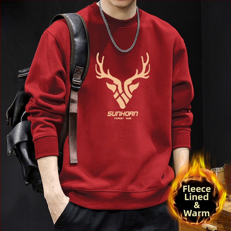 Vyriskas megztinis su apvaliu kaklu, fliso pamušalas, geometrinis raštas, laisvas kirpimas, ilgos rankovės