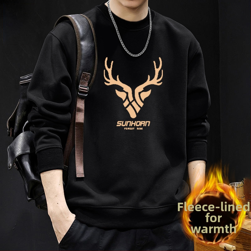 Vyriskas megztinis su apvaliu kaklu, fliso pamušalas, geometrinis raštas, laisvas kirpimas, ilgos rankovės