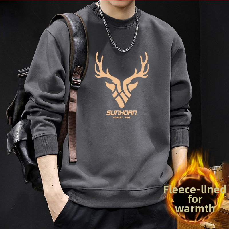 Vyriskas megztinis su apvaliu kaklu, fliso pamušalas, geometrinis raštas, laisvas kirpimas, ilgos rankovės