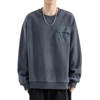 Pepp step fleece-lining poliesterio džemperis, laisvas siluetas, ilgos rankovės, apvalus kaklas, vienos spalvos su trimatėmis kišenėmis