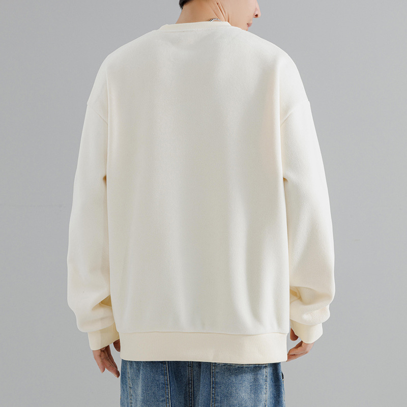 Pepp step fleece-lining poliesterio džemperis, laisvas siluetas, ilgos rankovės, apvalus kaklas, vienos spalvos su trimatėmis kišenėmis