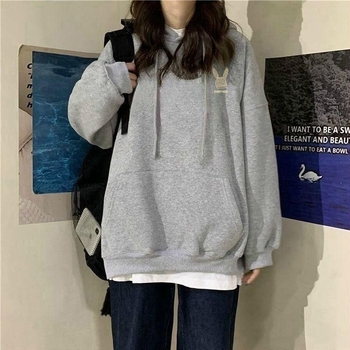 Ženska duksa s kapuljom, flis podstava, za jesen i zimu, oversize, ležeran kroj, korejskog stila casual