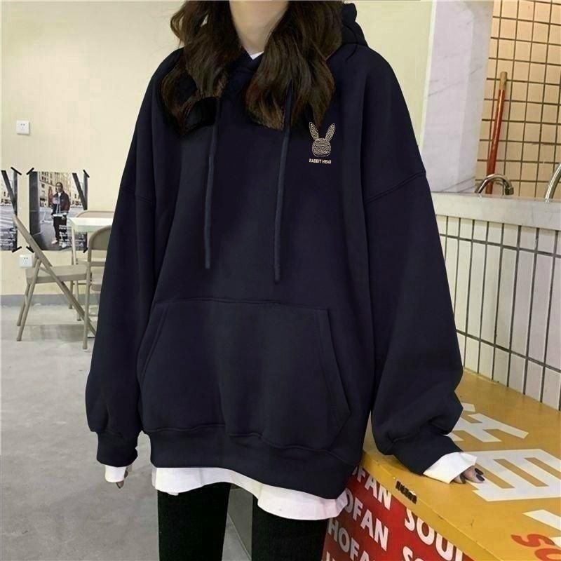Ženska duksa s kapuljom, flis podstava, za jesen i zimu, oversize, ležeran kroj, korejskog stila casual