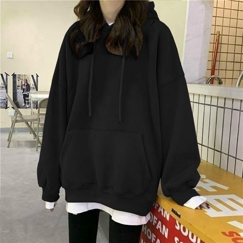 Ženska duksa s kapuljom, flis podstava, za jesen i zimu, oversize, ležeran kroj, korejskog stila casual