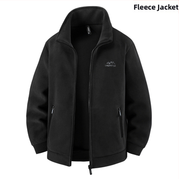 Vyriskas storas fliso džemperis su užtrauktuku, stovinčiu kaklu ir kišenėmis su užtrauktukais