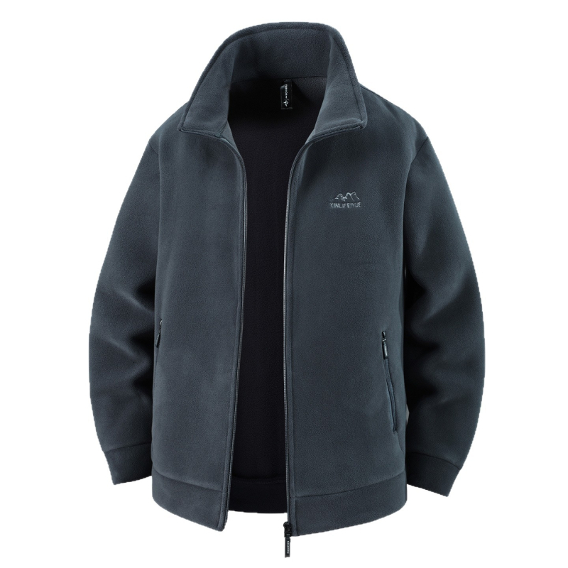 Vyriskas storas fliso džemperis su užtrauktuku, stovinčiu kaklu ir kišenėmis su užtrauktukais