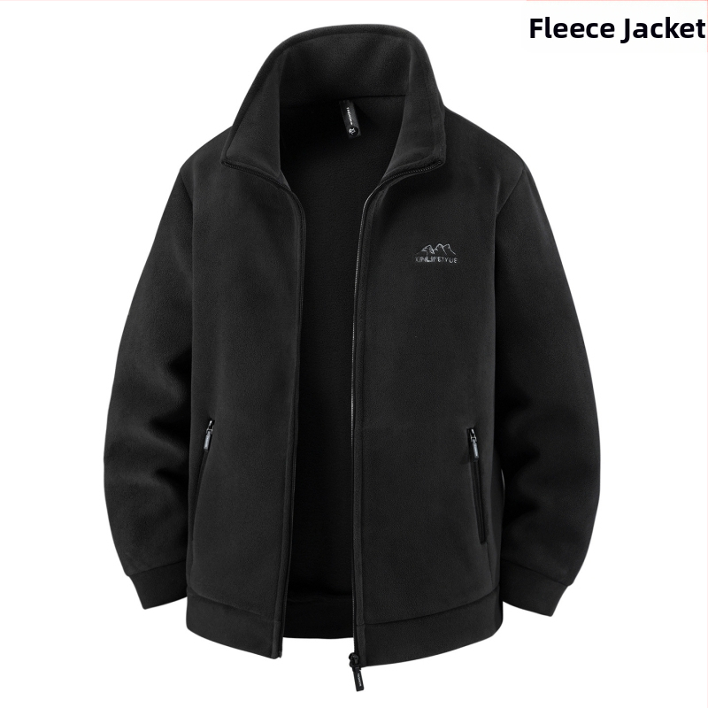 Vyriskas storas fliso džemperis su užtrauktuku, stovinčiu kaklu ir kišenėmis su užtrauktukais