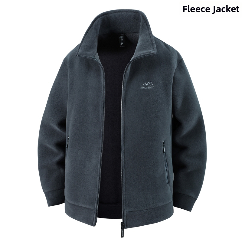 Vyriskas storas fliso džemperis su užtrauktuku, stovinčiu kaklu ir kišenėmis su užtrauktukais