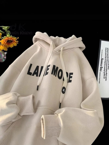 Jaunimo džemperis su gobtuvu, flisinė medžiaga, laisvas kirpimas, raidės spausdinimas, tinka pavasariui ir rudeniui