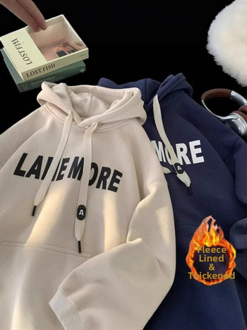 Jaunimo džemperis su gobtuvu, flisinė medžiaga, laisvas kirpimas, raidės spausdinimas, tinka pavasariui ir rudeniui