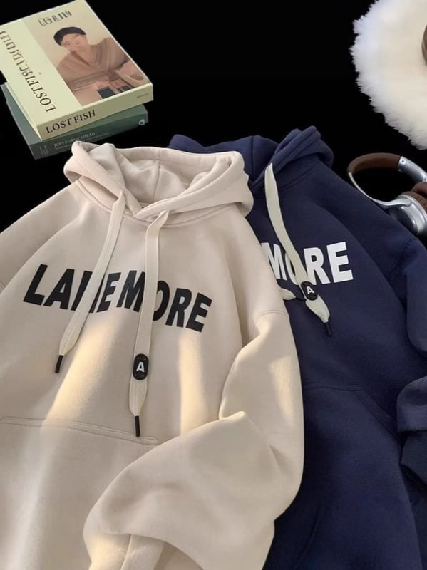 Jaunimo džemperis su gobtuvu, flisinė medžiaga, laisvas kirpimas, raidės spausdinimas, tinka pavasariui ir rudeniui