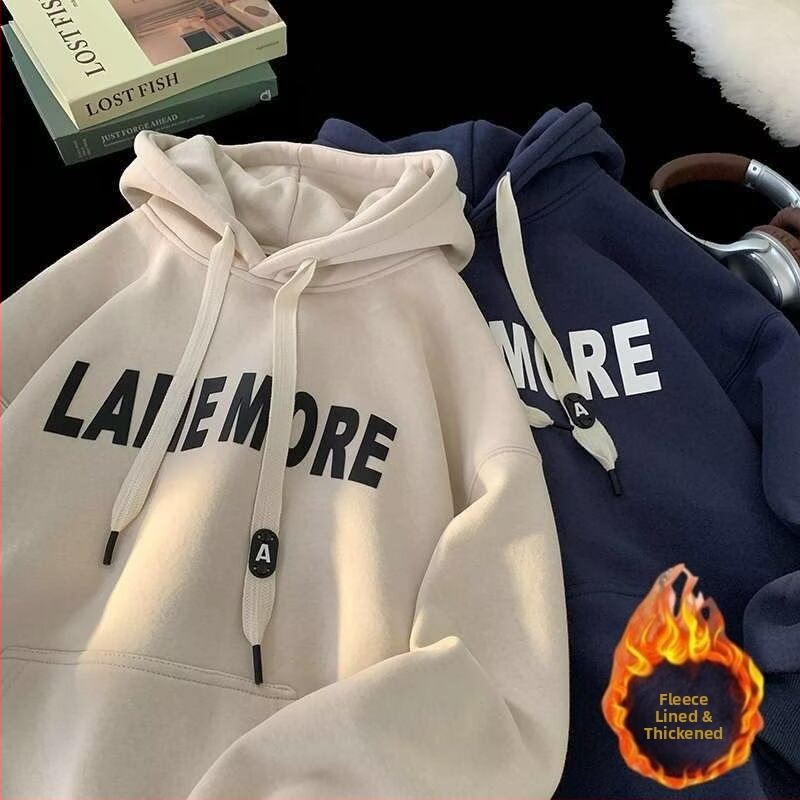 Jaunimo džemperis su gobtuvu, flisinė medžiaga, laisvas kirpimas, raidės spausdinimas, tinka pavasariui ir rudeniui