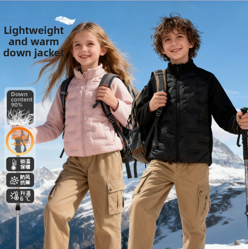 Vaikų pūkuotas vidinis džensas – lengvas ir šiltas, užtrauktukas, ilgos rankovės, be gobtuvo, poliesterio audinys ir pamušalas, 2025 rudens leidimas