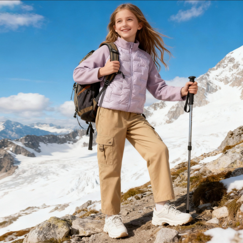 Vaikų pūkuotas vidinis džensas – lengvas ir šiltas, užtrauktukas, ilgos rankovės, be gobtuvo, poliesterio audinys ir pamušalas, 2025 rudens leidimas