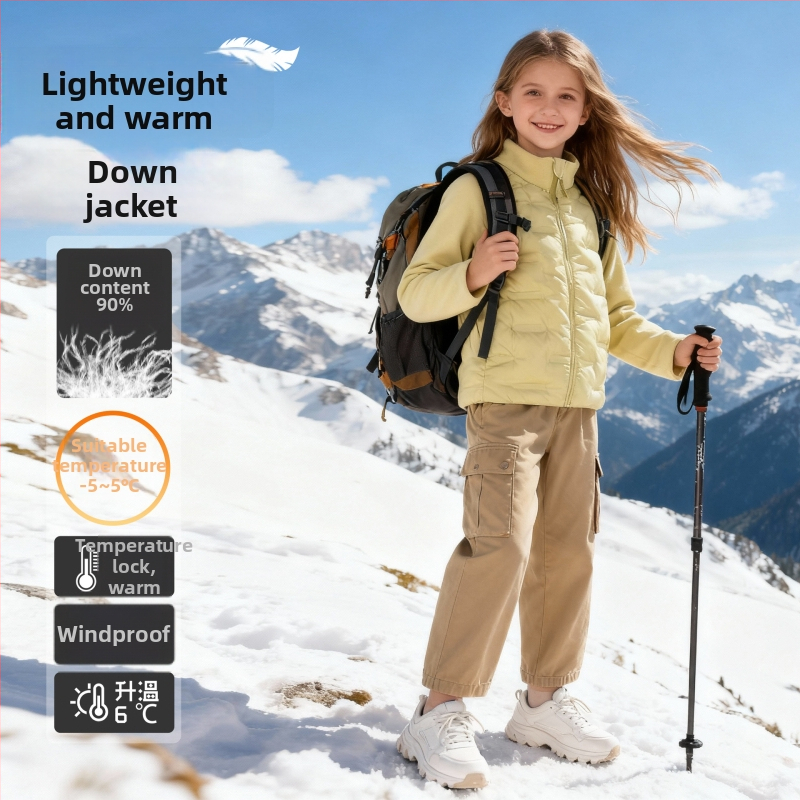 Vaikų pūkuotas vidinis džensas – lengvas ir šiltas, užtrauktukas, ilgos rankovės, be gobtuvo, poliesterio audinys ir pamušalas, 2025 rudens leidimas