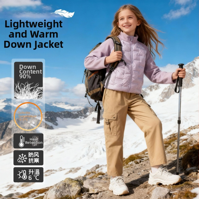 Vaikų pūkuotas vidinis džensas – lengvas ir šiltas, užtrauktukas, ilgos rankovės, be gobtuvo, poliesterio audinys ir pamušalas, 2025 rudens leidimas