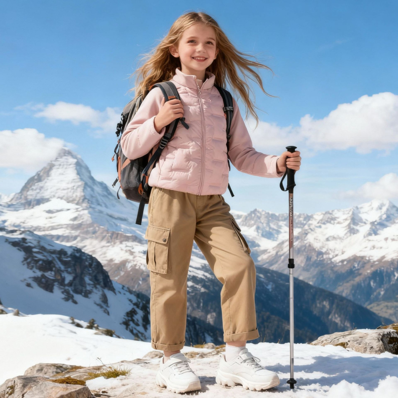 Vaikų pūkuotas vidinis džensas – lengvas ir šiltas, užtrauktukas, ilgos rankovės, be gobtuvo, poliesterio audinys ir pamušalas, 2025 rudens leidimas