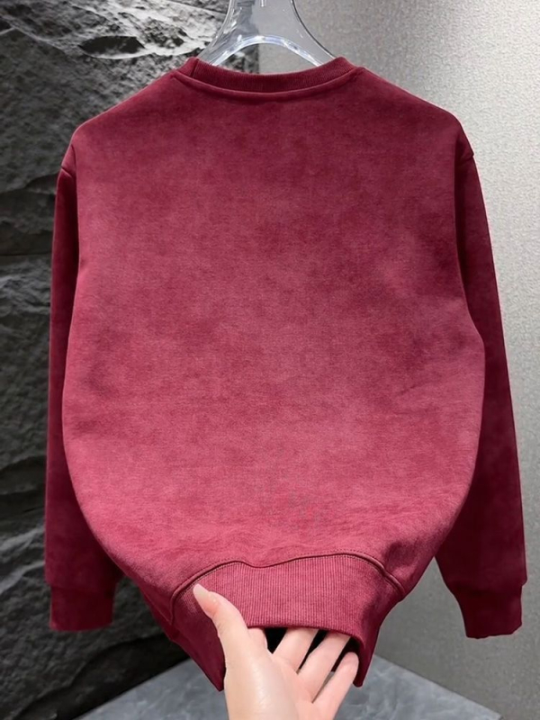 Tie-dye raštu megztinis, ilgos rankovės, apvali kakla, fleece vidinis pamušalas