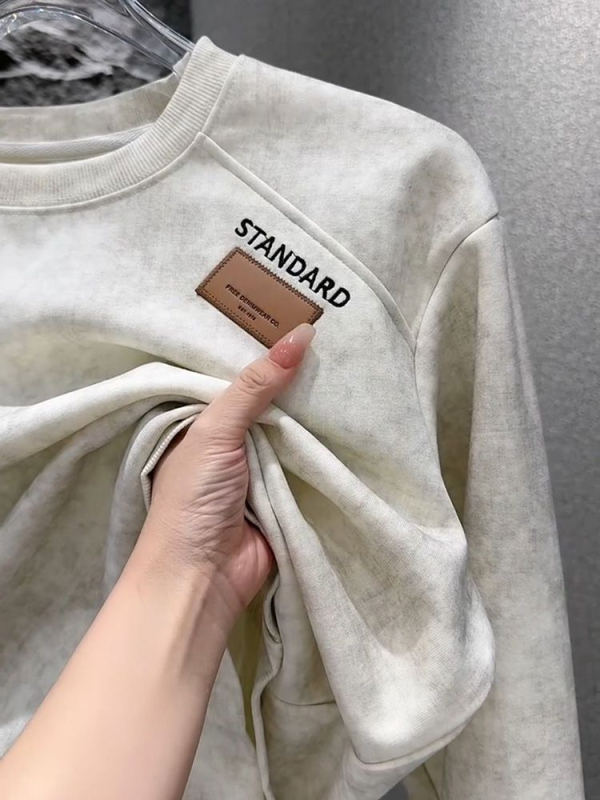 Tie-dye raštu megztinis, ilgos rankovės, apvali kakla, fleece vidinis pamušalas