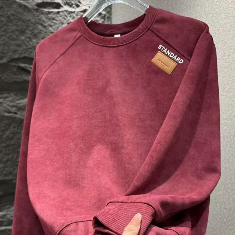 Tie-dye raštu megztinis, ilgos rankovės, apvali kakla, fleece vidinis pamušalas