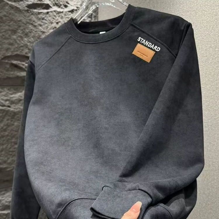 Tie-dye raštu megztinis, ilgos rankovės, apvali kakla, fleece vidinis pamušalas