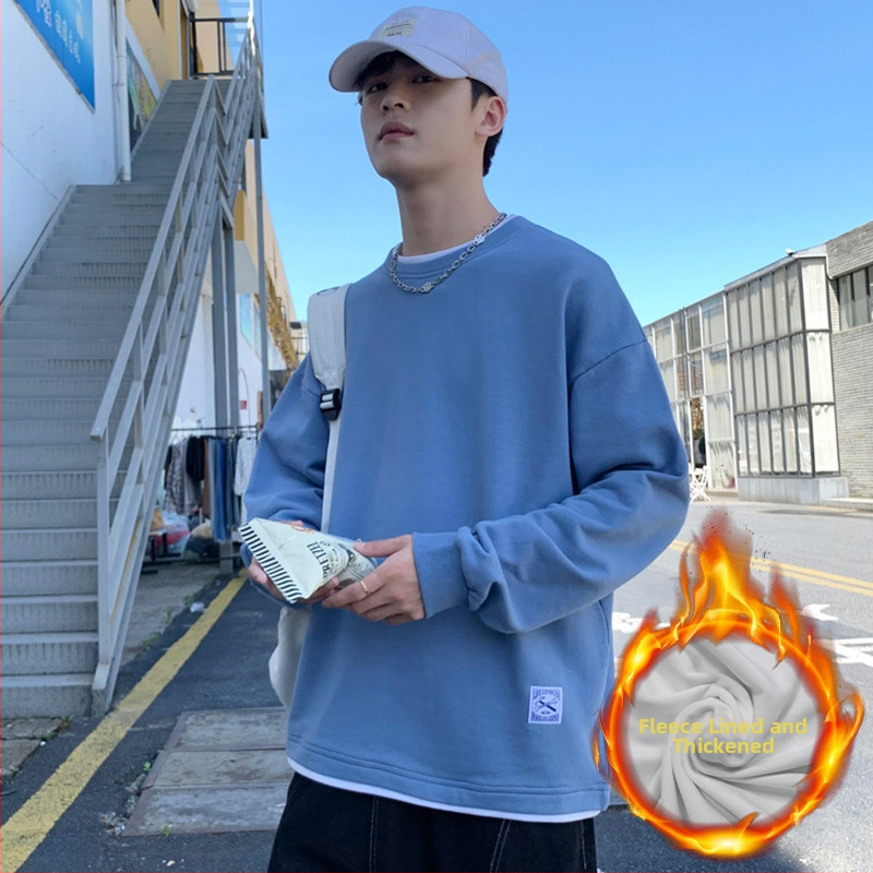 Korėjiečio stiliaus megztinis su apvaliu kaklu, storas 100% poliesteris, laisvas kirpimas