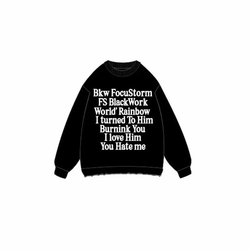 Pulover cu text litere, 95% poliester, tricot Jacquard, croială lejeră, guler rotund