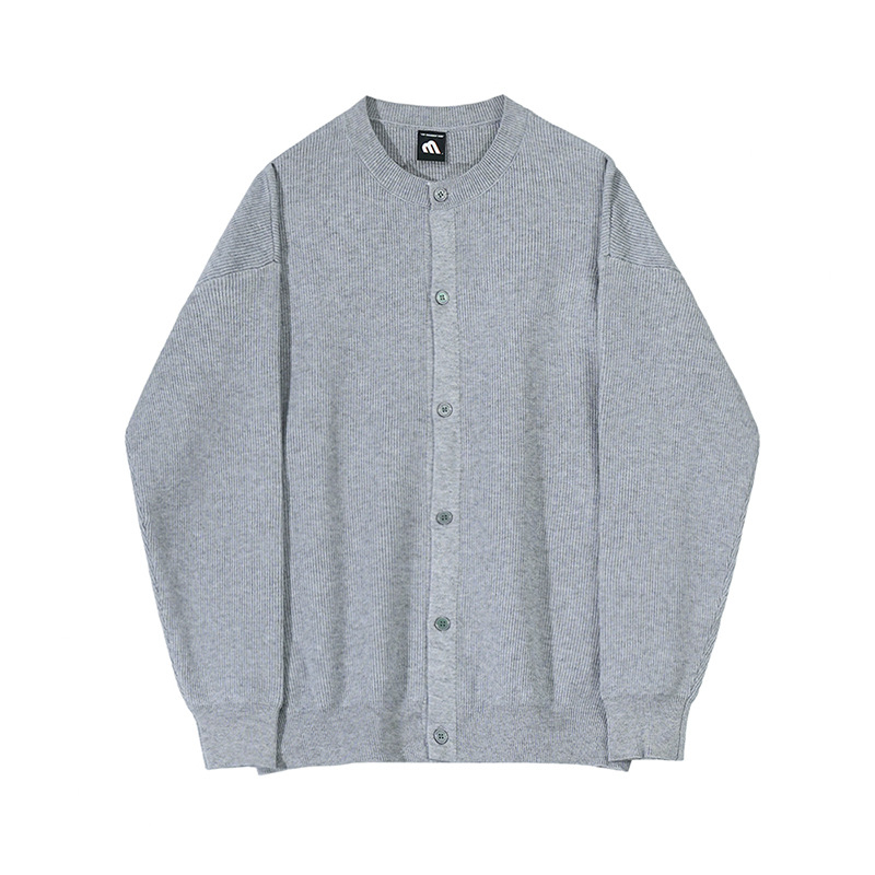 Cardigan tricotat pentru bărbați, stil coreean, croială lejeră, guler rotund, mâneci lungi — viscose 50%, polyester 28%, nylon 22%