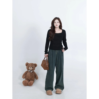 Асиметрична дамска блуза с открито рамо, дълги ръкави, квадратно деколте, тънък силует, плетено изделие от памук и полиестер, есен 2025