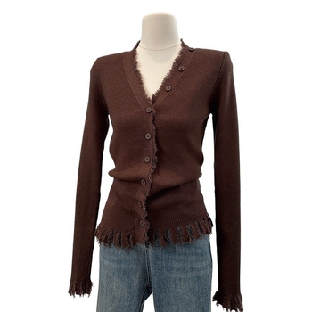 Безръкавен топ Chenille трикотаж с ресни, V-образно деколте, съдържание на Spandex под 30%, есенно-зимна колекция