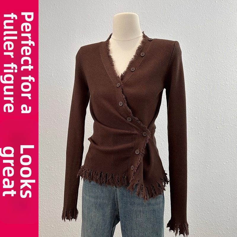 Bez piedurknēm Chenille adīta top ar pūdelēm, V kakla izgriezums, Spandex saturs zem 30%, rudens–ziemas sezona