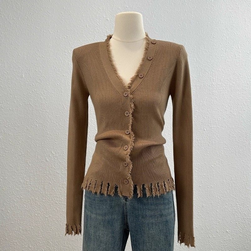 Безръкавен топ Chenille трикотаж с ресни, V-образно деколте, съдържание на Spandex под 30%, есенно-зимна колекция