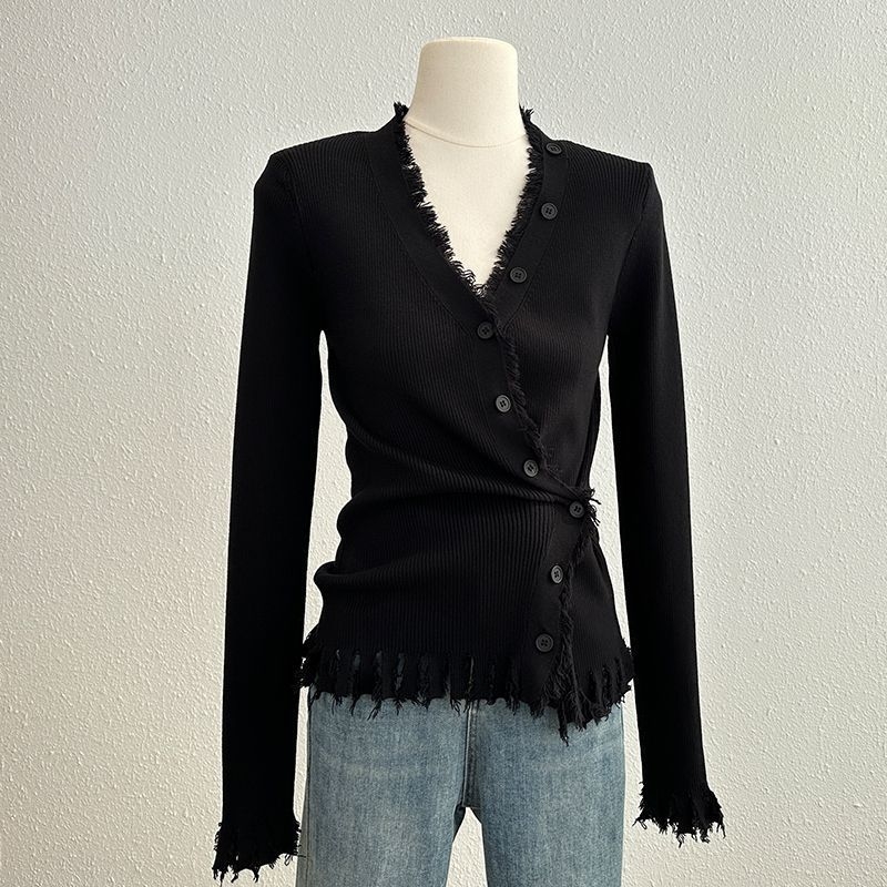 Безръкавен топ Chenille трикотаж с ресни, V-образно деколте, съдържание на Spandex под 30%, есенно-зимна колекция