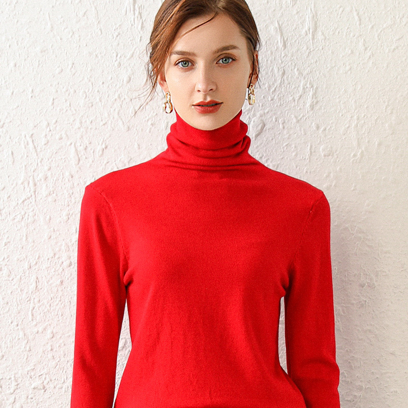 Pulover tricotat din lână, croială slim, mâneci lungi, culoare uni, compoziție: lână, viscoză și poliester