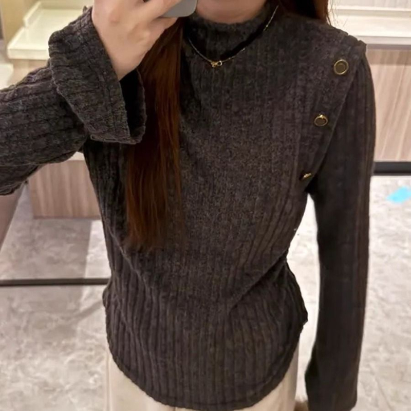 Pulover tricotat din Ice Silk, guler Half-Turtleneck, mâneci Princess Sleeves, glugă, Primăvara 2025